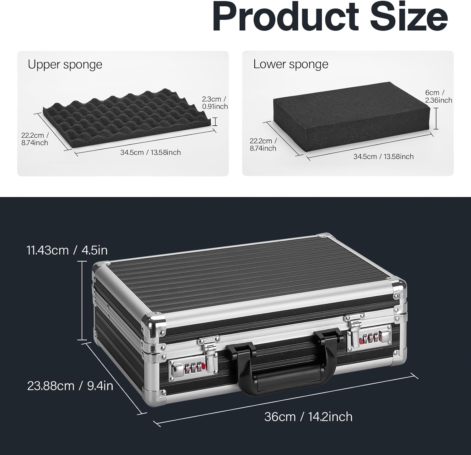 LOCKCURX Security Lock Boxes - 14.2 x 9.4 x 4.5 Inch Medium, Portable Locking Storage Totes with Dual Combination Locks, Medicine Lock Box, Lock Boxes for Personal Items, Cash & Briefcase - Black
