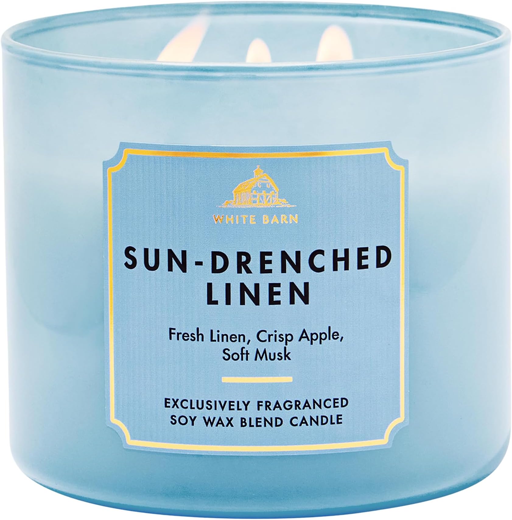 Bath & Body Works Sun-Drenched Linen 3-Wick Candle - Scented Candle for At-Home Use - Long-Lasting, Room-Filling Fragrance - High Fragrance Oil Concentration - Soy Wax Blend