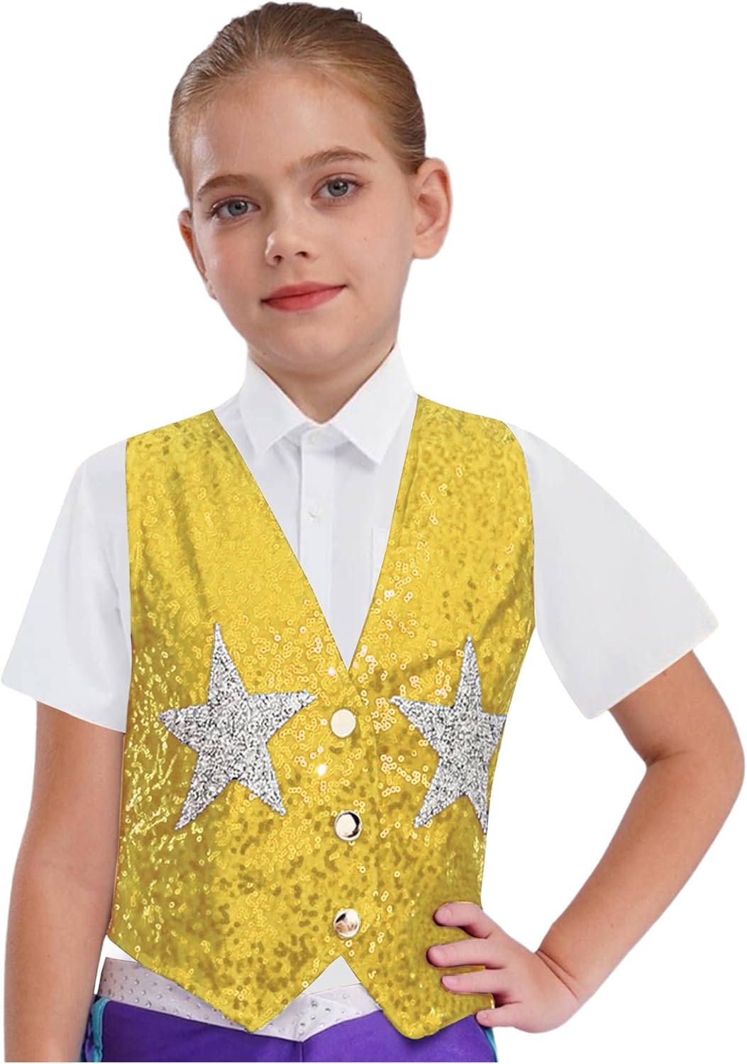 Kids Boys Girls Shiny Sequined Stage Performance Outfits Jazz Hip-hop Party Dance Vest Jacket Waistcoat
