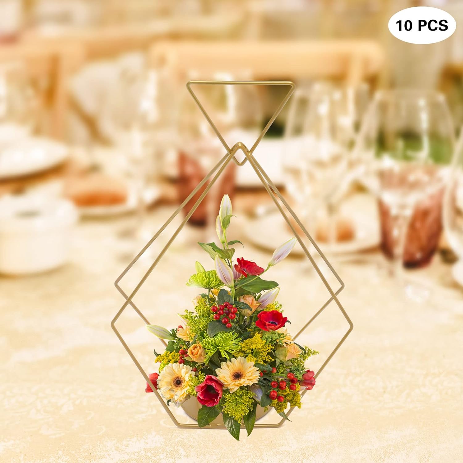 10pcs Portable Flower Basket Centerpieces, Gold Wedding Flower Basket Vase, Metal Flower Arrangements Vase for Wedding Party Home Decor
