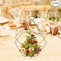 Vista 3 de Jarrones dorados para centros de mesa de boda, 10 piezas de centro de mesa de metal geométrico dorado, elegantes centros de mesa de boda para mesas