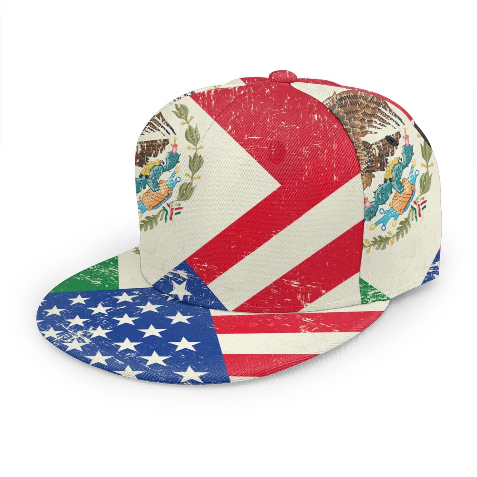Kwqdozf Unisex Mexico Mexican Usa America Flag Women Men Adjustablehat Fashion Flat Bill Brim Baseball Cap