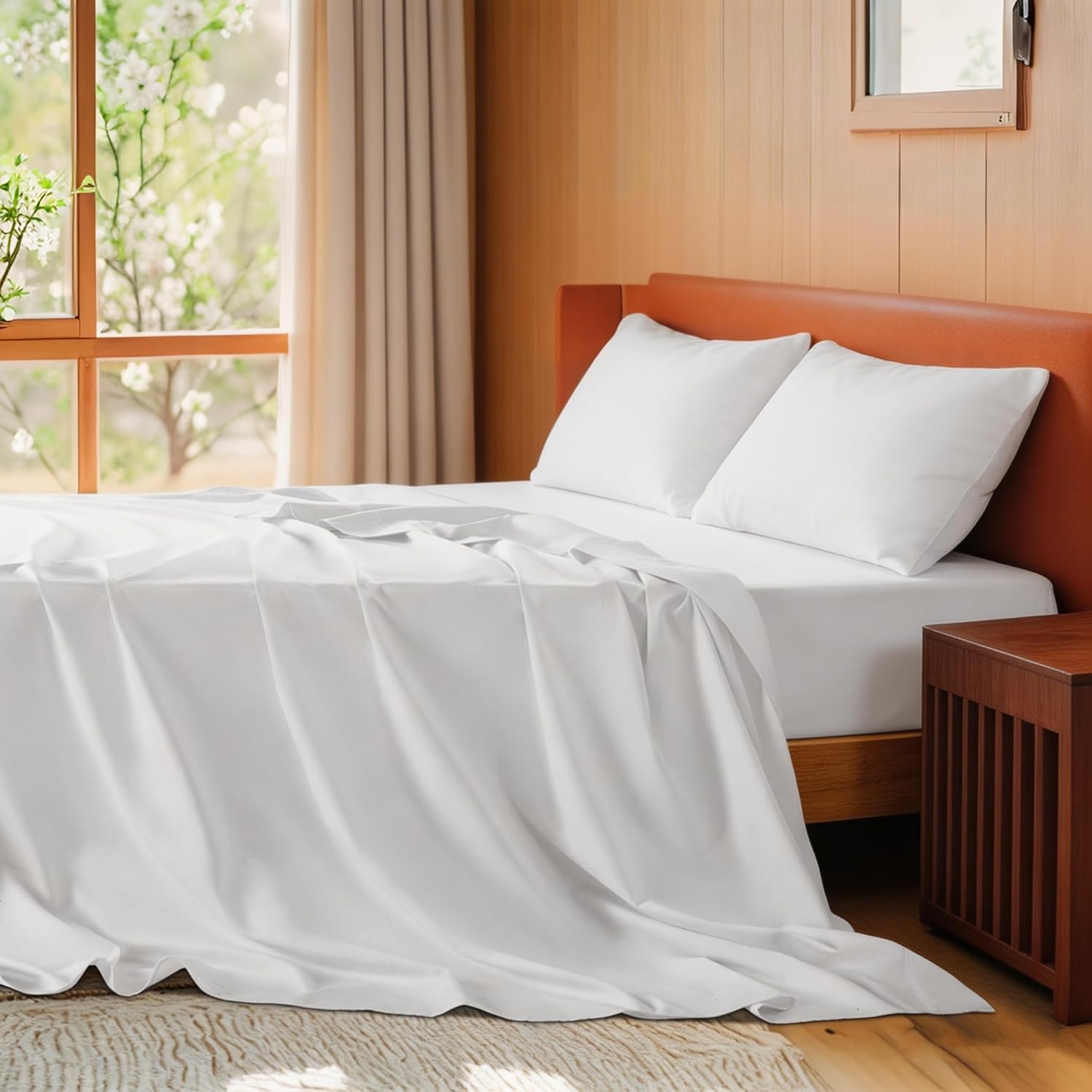 SONORO KATE 100% Egyptian Cotton Sheets Queen Size - 600 Thread Count, Luxury Hotel Sateen Weave Bedding Set, Soft Breathable Sheet Sets, 16" Deep Pocket - 4 PC(White,Queen)