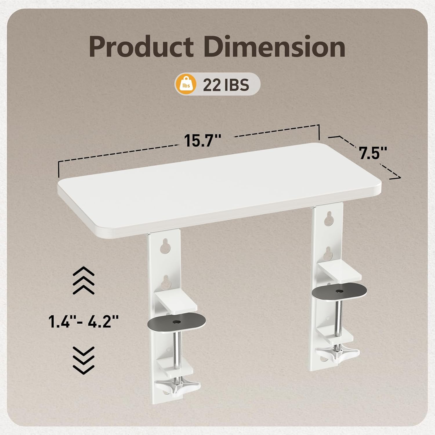 3 in 1 clamp-on 15.7"×7.5" desk extender, heavy-duty side/top desk organizer shelf, adjustable desktop storage for office accessories, monitor and laptop riser, white white 16"