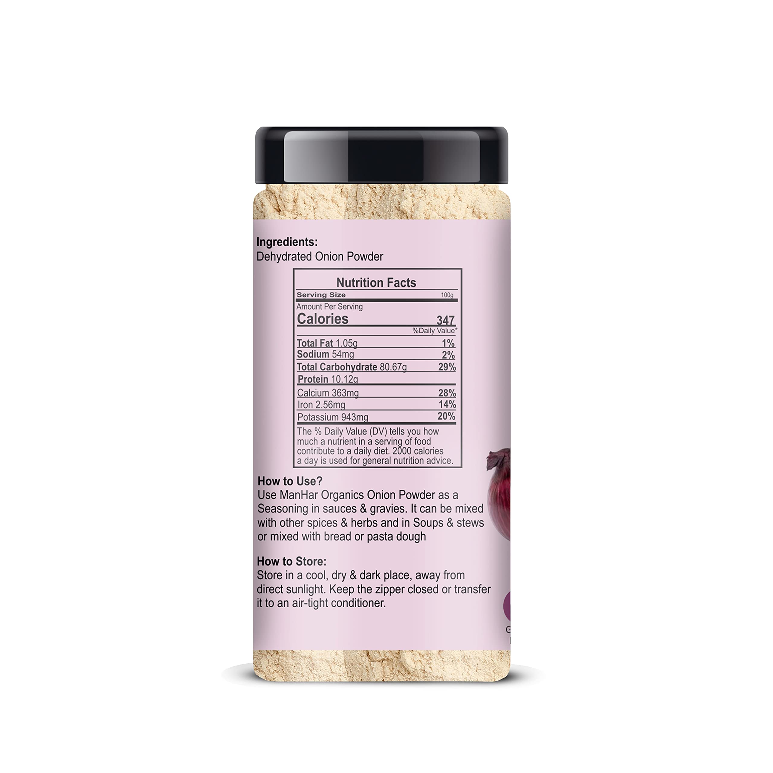 ManHar Organics Dehydrated Onion Powder Jar 120g - Flavorful & Aromatic Powder for Cooking and Seasoning | Natural Flavor Enhancer | No Additives, Preservatives - Image 2 thumbnail