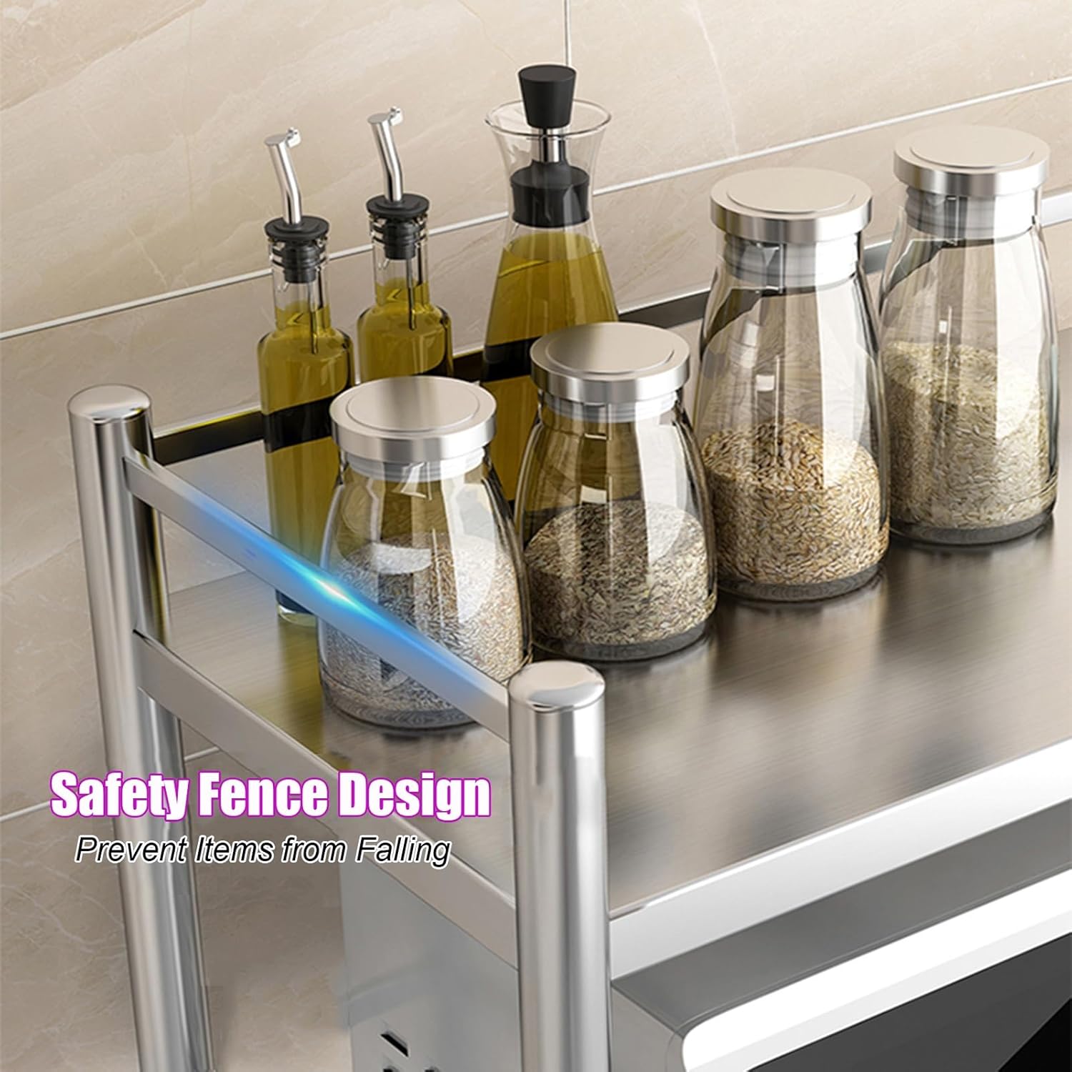 Heavy Duty Stainless Steel Microwave Shelf Rack - Countertop nizer for Kitchen sils Cookware and Spice Storage - Baker's Rack (120x35x50cm)