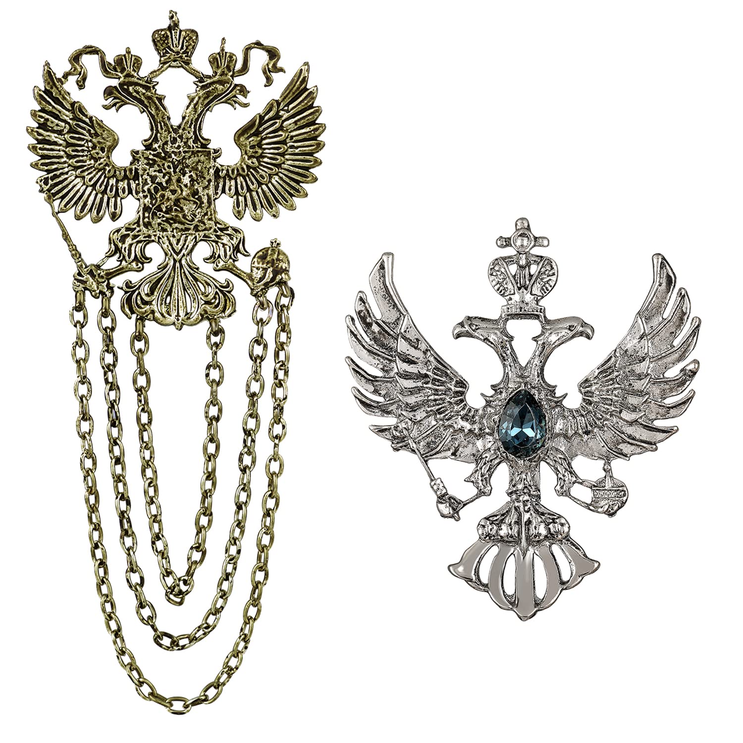 Mahi Combo of Dual Head Flying-Eagle Shaped Layered Chain Wedding Brooch/Lapel Pin with Blue Crystals for Men (CO1105473M) (B0BKT45J1Y) Amazon Price History, Amazon Price Tracker