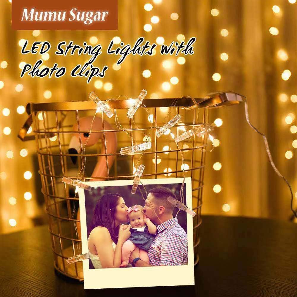 Mumu Sugar Upgrade Version Photo Clip String Lights - Fairy String Lights - Battery Powered Waterproof Decor Lights for Birthday Party Bedroom Wall Decor Wedding
