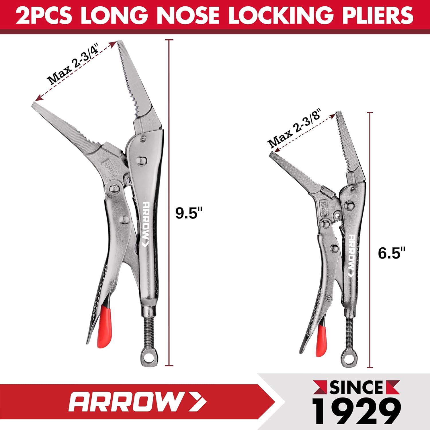 ARROW 5-piece Locking Pliers Set with Rolling Pouch, Chromium-Molybdenum Vice Grips, 5"/7"/10" Curved Jaw, 6.5"/9" Long Nose Vise Grip Pliers