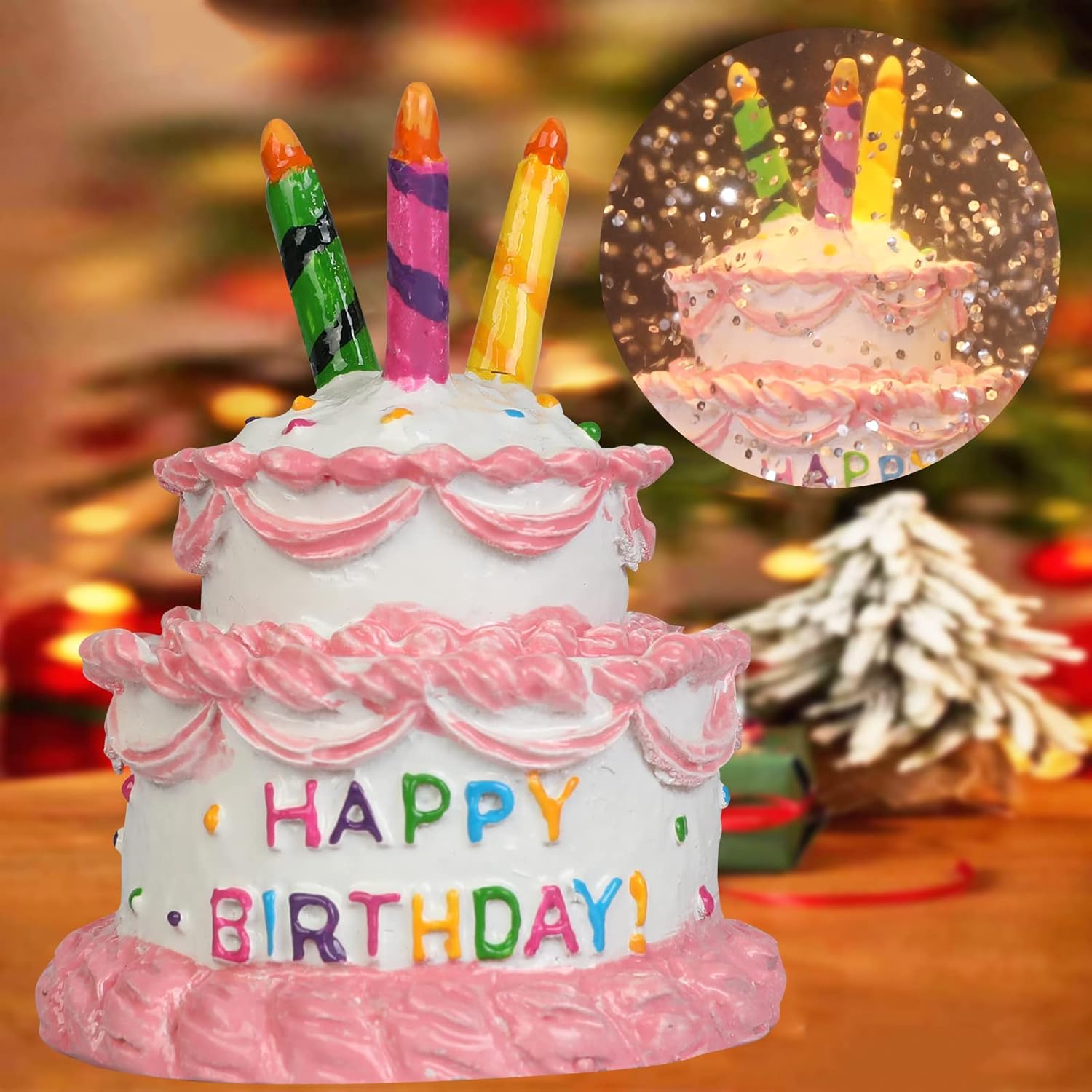 360 Birthday Cake Music Lamp - Rotating LED Light Present (11.4" x 4.13") for Women, Mom, Daughter & Granddaughter - Christmas & Birthday Decoration - Pink