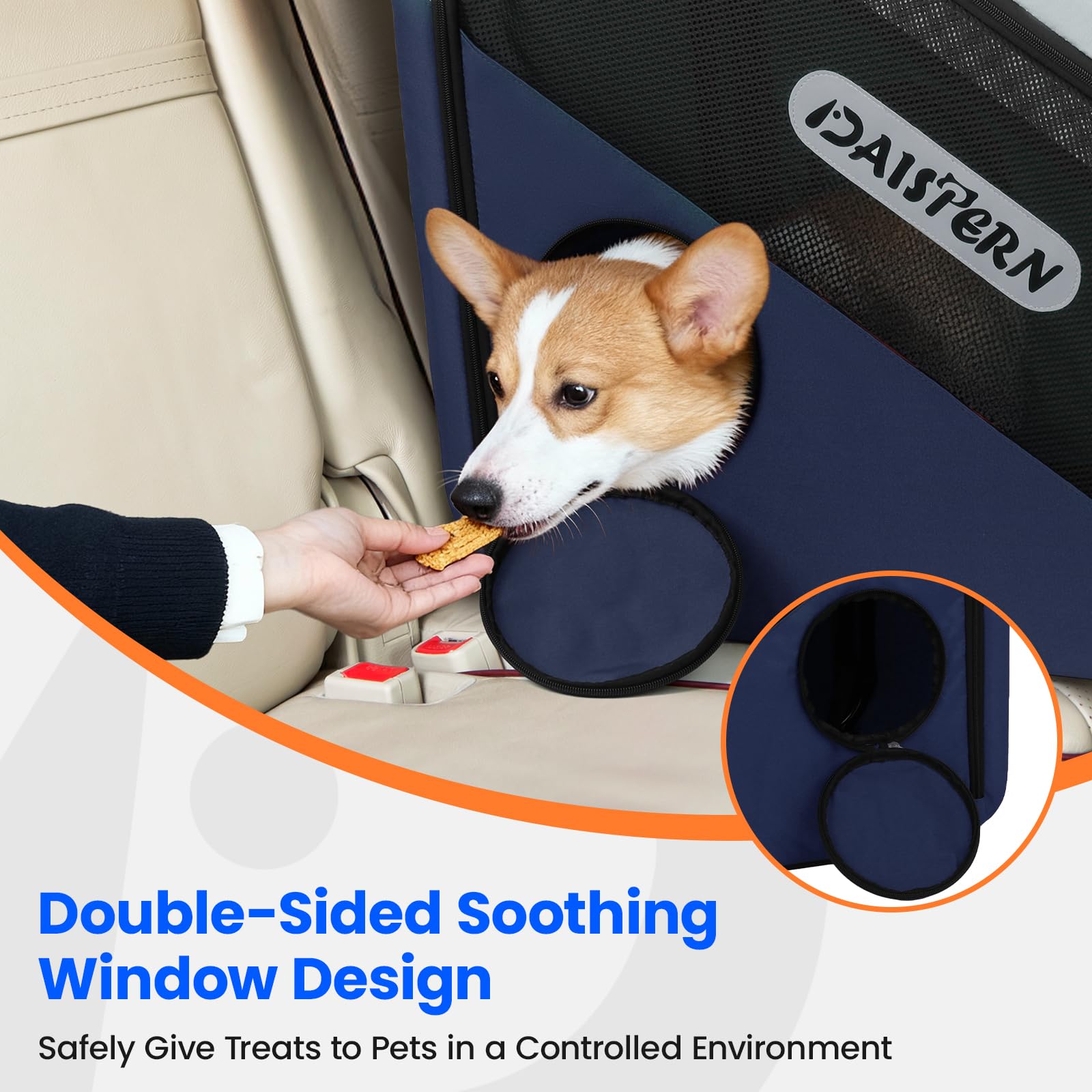 Faltbare Hunde Transportbox für Auto & Reisen, Tragbare Softbox für kleine & mittelgroße Hunde, 1-Minuten-Schnellfold, Robustes Metallgestell, Atmungsaktive Netzfenster & Komfortzugang, Blau
