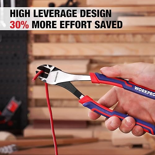 Miniatura 6 de WORKPRO Alicates Diagonales de 8 Pulgadas de Alto Apalancamiento, Cortadores de Alambre de Acero CRV de Alta Resistencia, Alicates Diagonales para