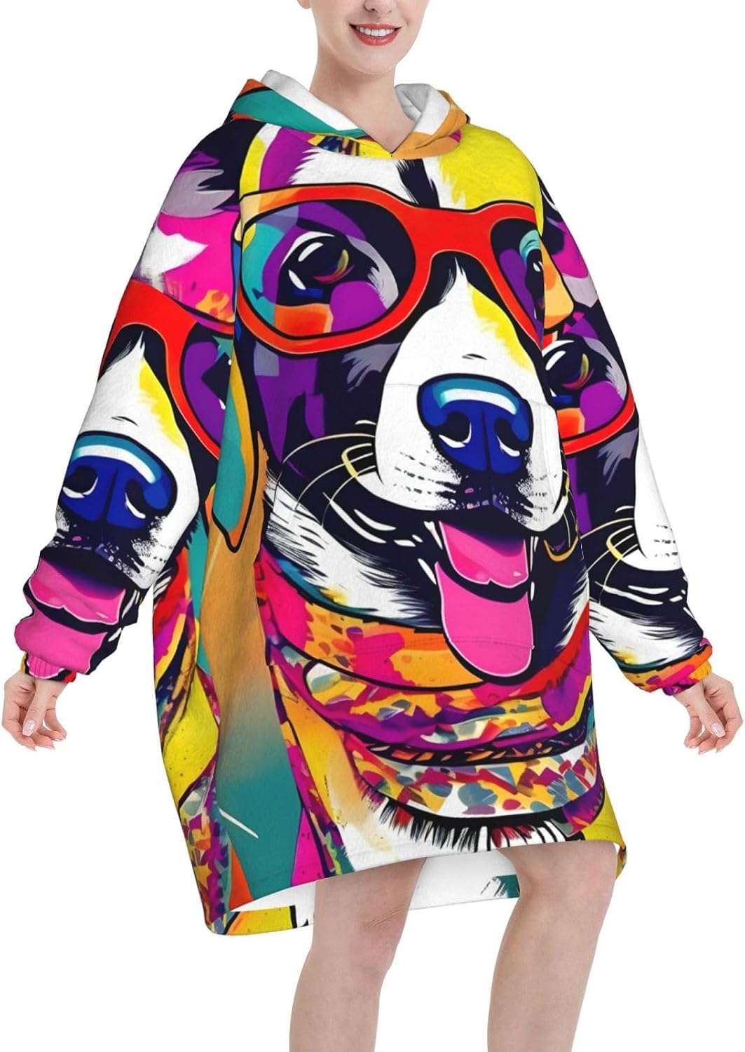 Funny Dogprint Oversized Hoodie Blanket, Super Soft Warm Comfortable Hoodie, Wearable Blanket Adult
