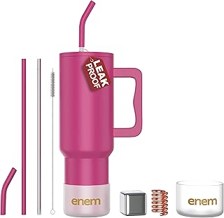 enem Tumbler, Candy Pop, Tumbler with Metal Straw, Sipper, with Lid Leak Proof, 1 Metal Ice Cube, 1 Copper Spring (Tamba), Base Protector, Mug Travel, 1.2L