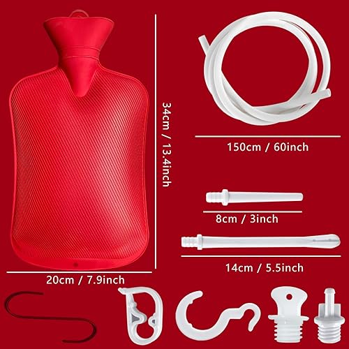 Miniatura 9 de Bolsa de enema de 2 L con interruptor, botella de agua caliente, manguera de silicona de 5.0 pies de largo, 3 puntas reutilizables de varios