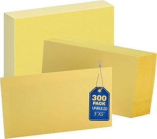 1InTheOffice Index Cards Canary Yellow Unruled 3x5, Blank Index Cards, 3"x5", 300 Pack