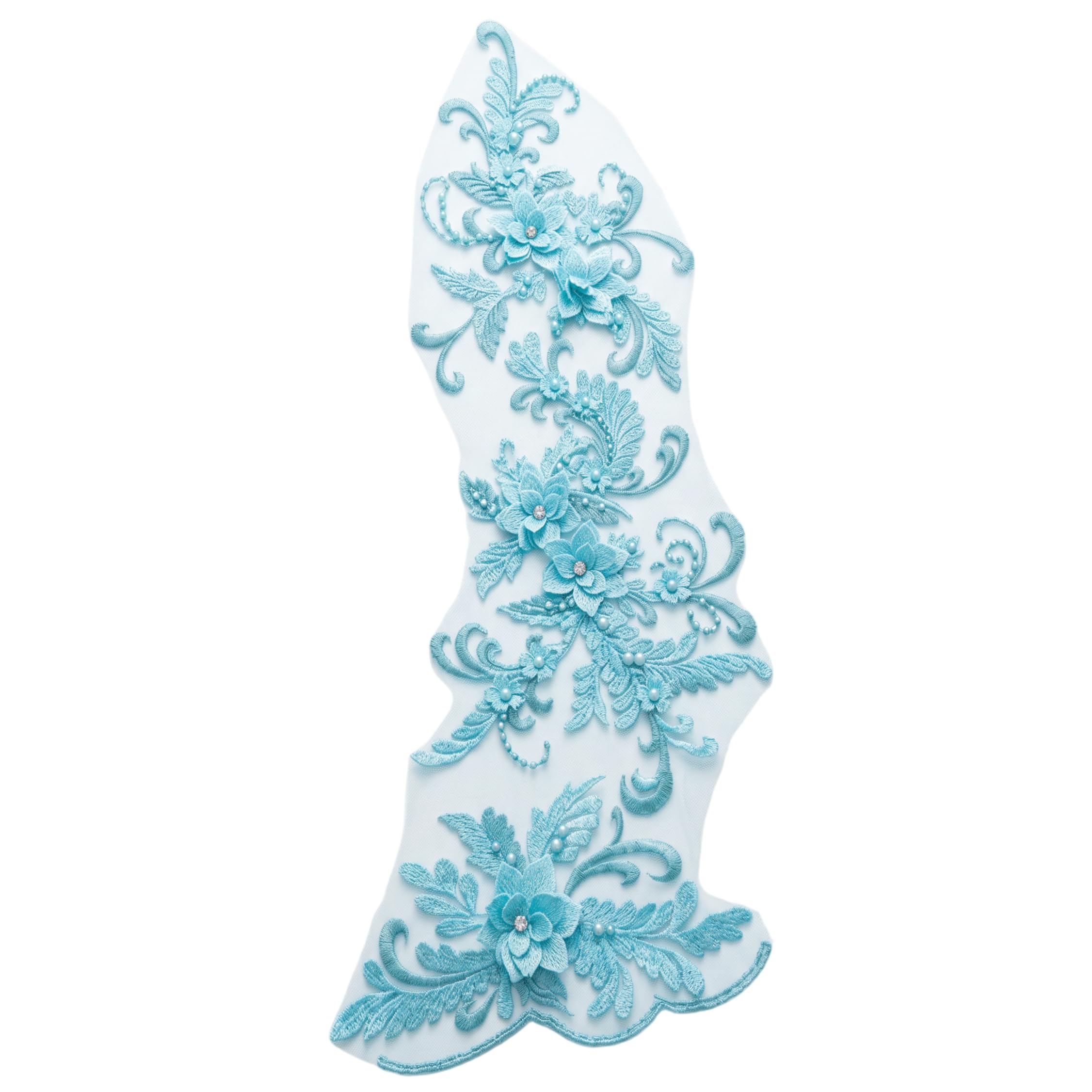 Apliques de flores 3D de encaje azul cielo para vestidos elegantes de noche