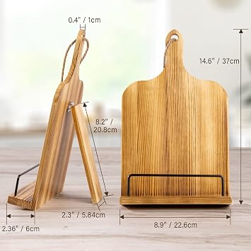 Cook Book Stand for Kitchen Counter, Wooden Cookbook Holder | Adjustable Recipe Book Holder - Brown