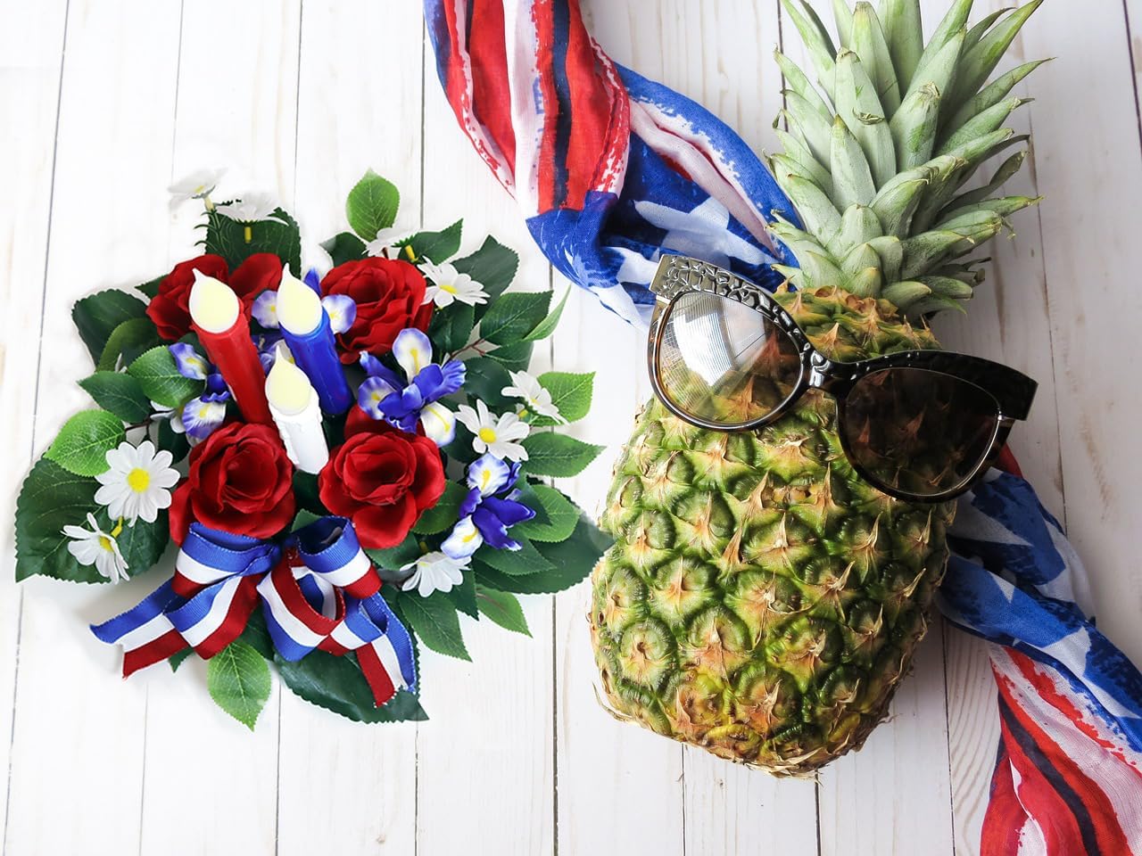 4th of July Decorations，Patriotic Table Decorations with LED Flameless Taper Candles ，Red White and Blue Decorations， Memorial Day Independence Day Table Centerpieces for Kitchen Dining Home Party