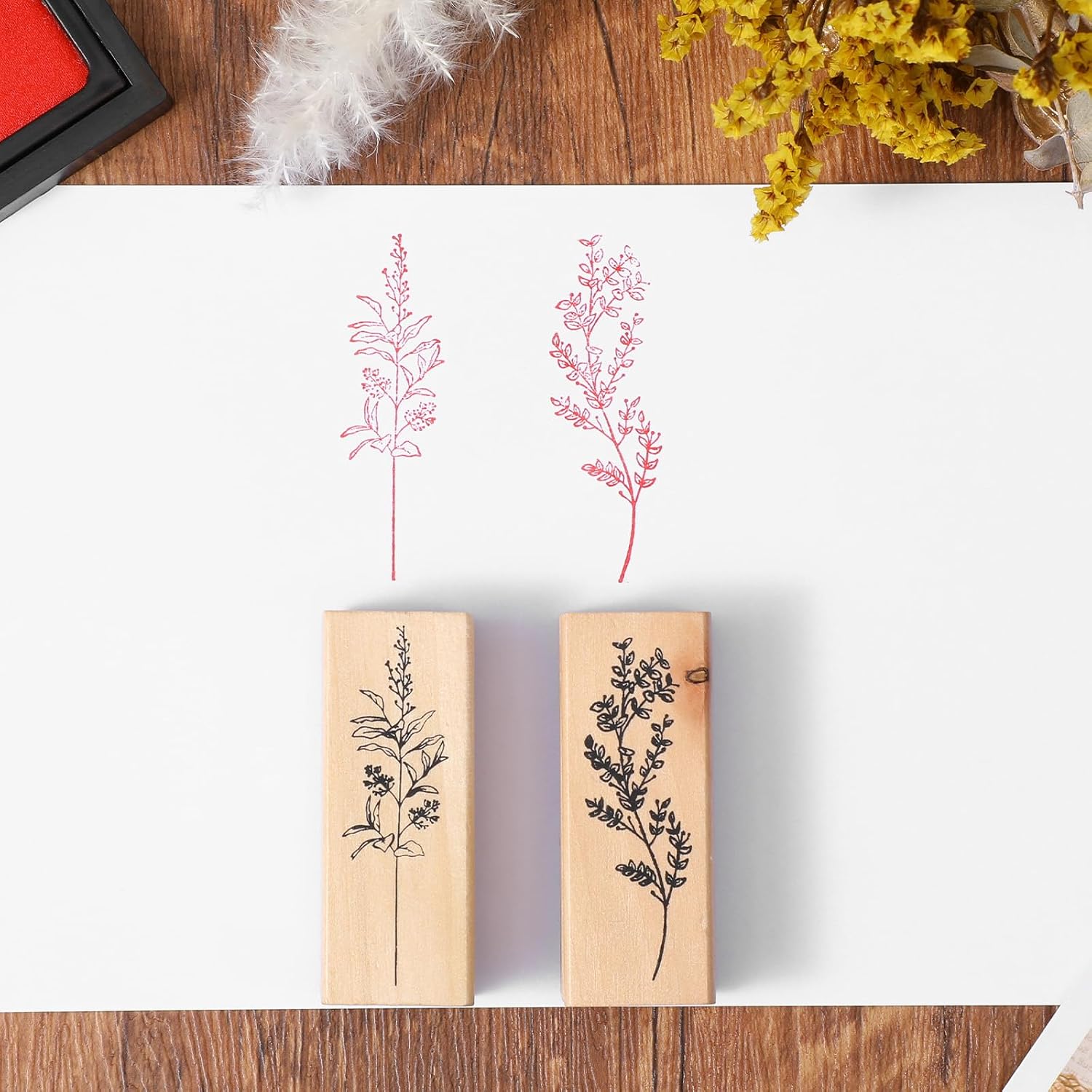 2 Pcs Wall Stamps for Painting,Plants and Flower Stamp,Wood | 25×65 MM Natural Floral Stamp Wall Stamp Decor, Premium Flower Rubber Stamp for Crafting Cards & Scrapbooks