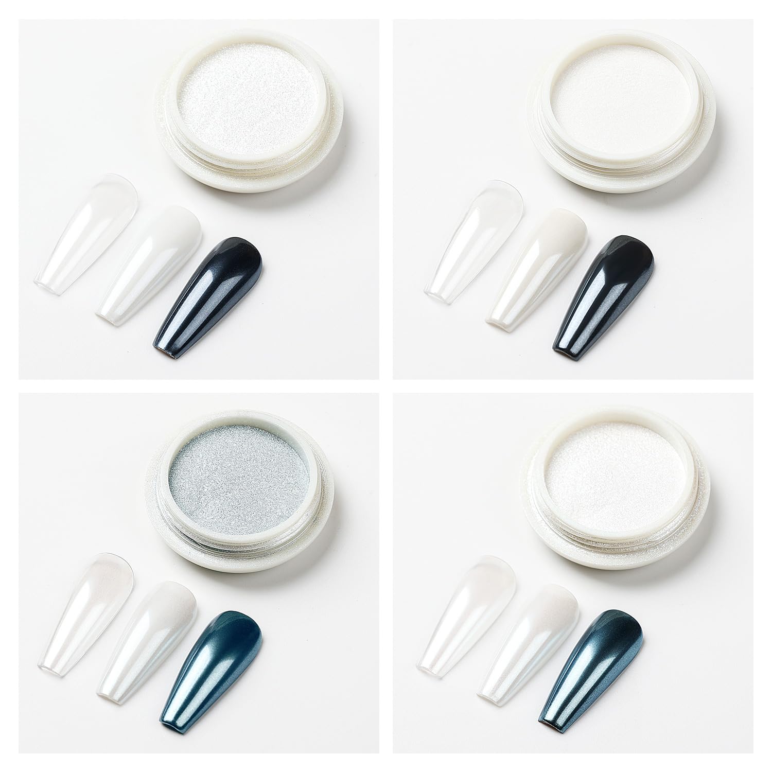 Nicedeco Pearl Nail Powder for Gel Nails, Cruelty Free, Vegan, 4 Jars Aurora Powder Mirror Effect Nail Glitter Manicure Pearlescent Mermaid Pigment for Nail Art Design Gifts