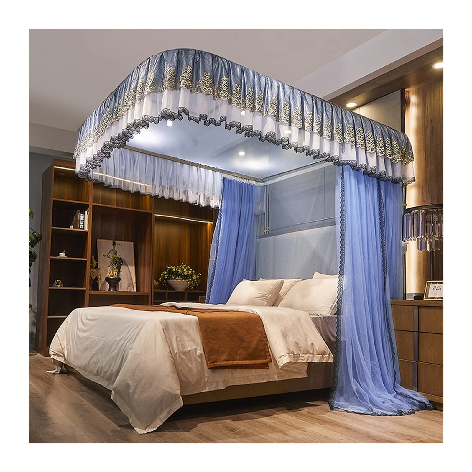 GTHTUHFD Bed Canopy Mosquito Nets For & Adults, U-Rail Bedroom Bed Canopy, Decorative Bed Curtains For Princess Room,200x220x200cm
