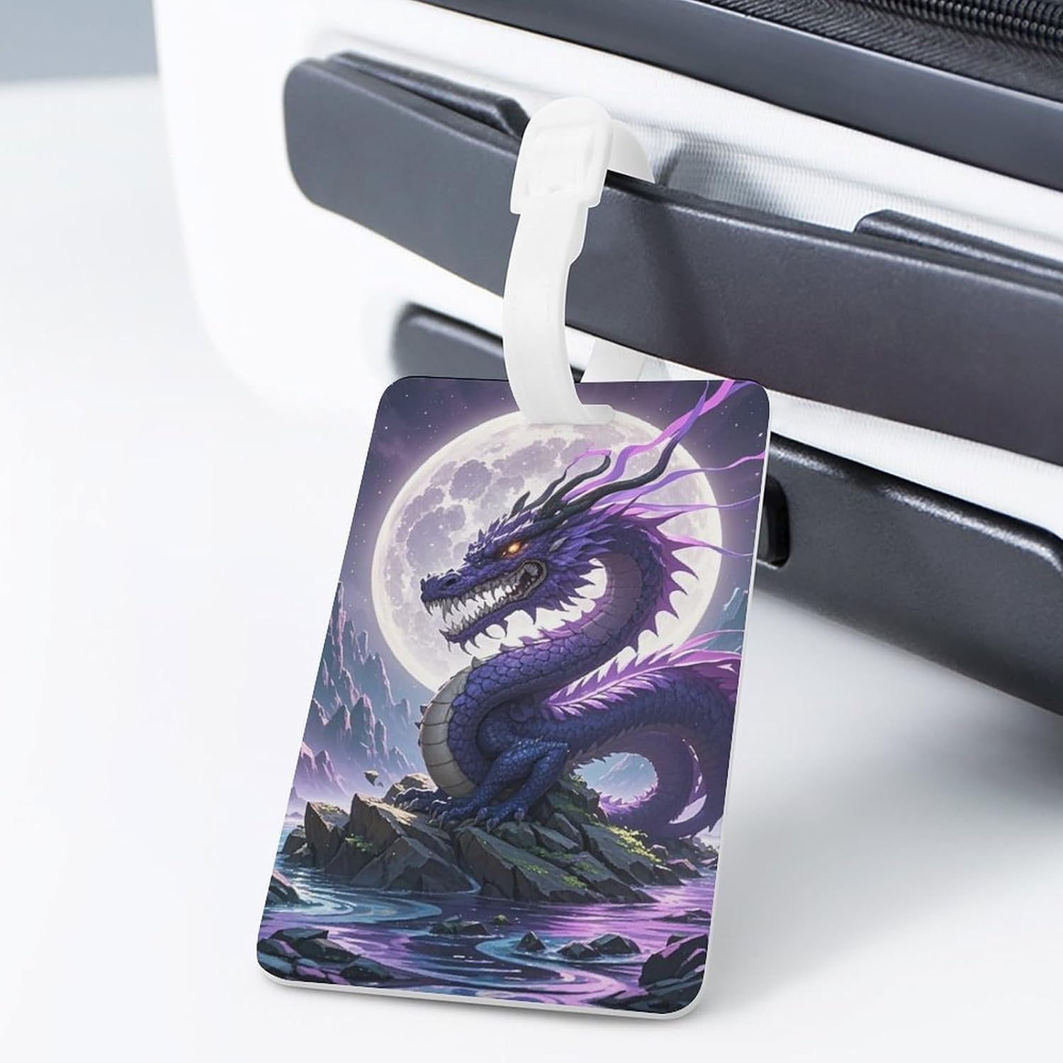 Purple Dragon Moon Luggage Tag with Name ID Card for Suitcase image 3