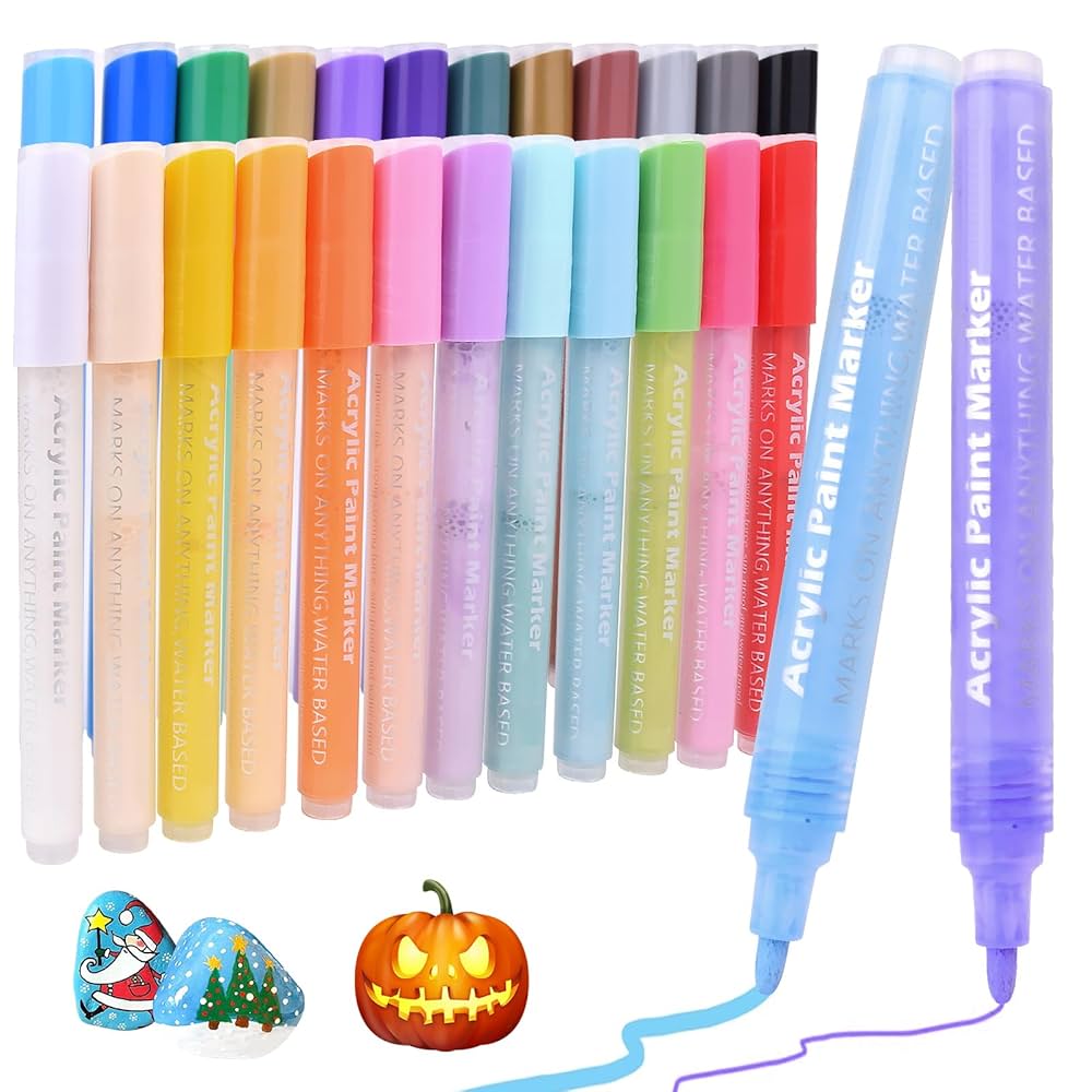 アクリルペイントペン 24本 マーカー ロックペイント 中字 (2mm) アクリルペイントペン 24本 マーカー ロックペイント 中字 (2mm