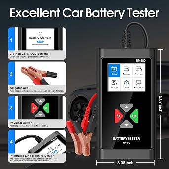 BM560 6V 12V Car Battery Tester, 100-2000 CCA Voltage Tester 2Ah-220Ah Digital Auto Battery Analyzer Internal Resistance Tester Automotive Alternator for Cars/Trucks/Motorcycles/Boats | 2Ah-220Ah Digital Auto Battery Analyzer,Internal Resistance Tester, Automotive Alternator for Cars/Trucks/Motorcycles/Boats
