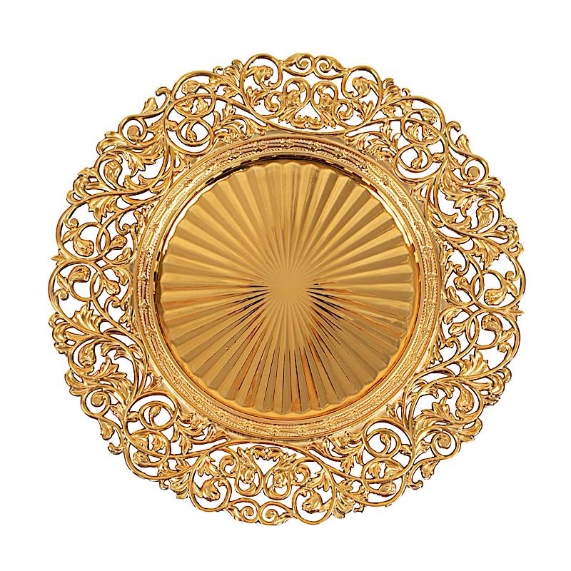 Balsa Circle 6 Gold Round 13 in Vintage Floral Acrylic Charger Plates with Carved Borders Wedding Event Party Decorations Supplies