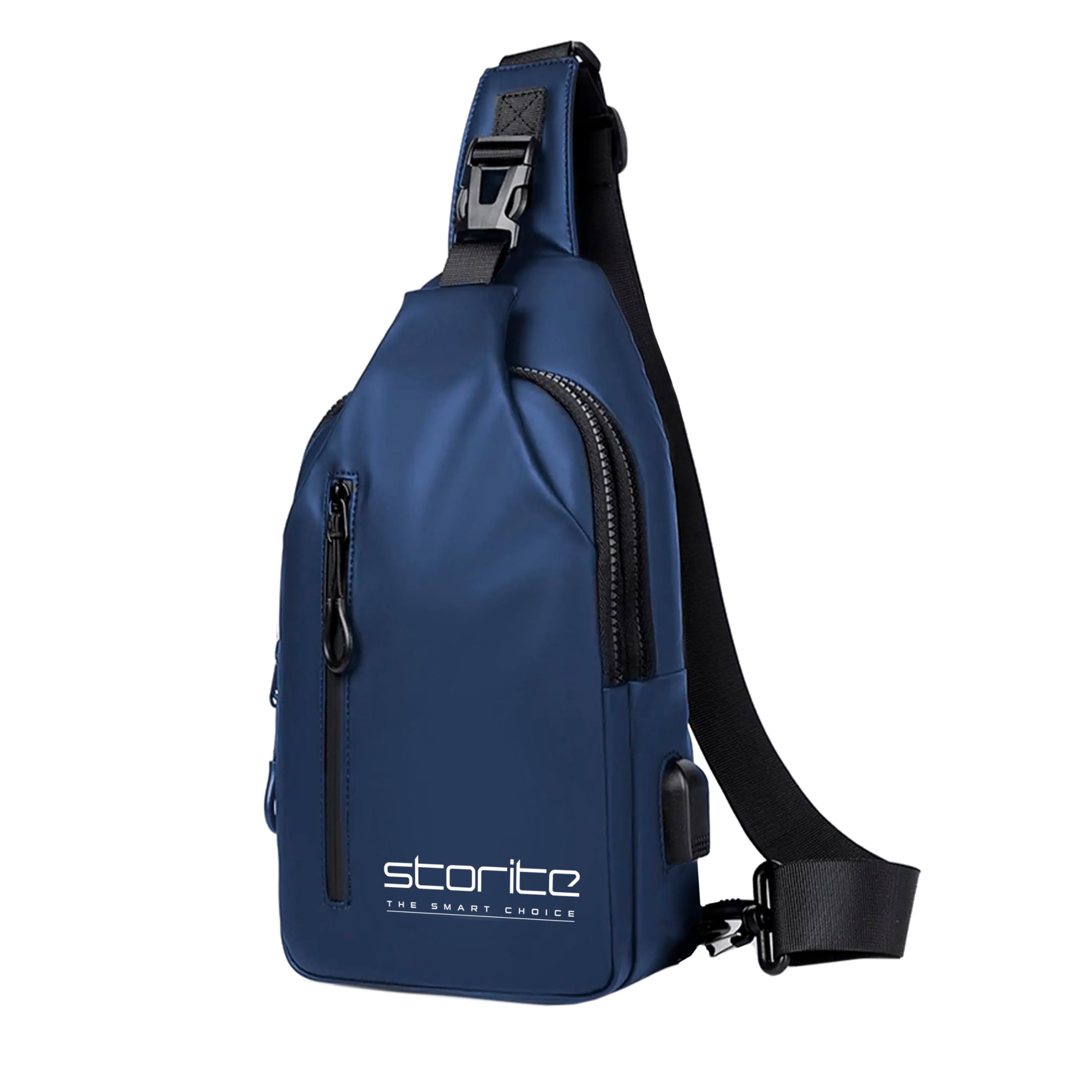 Storite Small Sling Crossbody Bag for Men Women, Waterproof Backpack Shoulder Daypack Cross Body Chest Bags With USB Charger Port for Casual Travel Hiking Outdoor Sports (Blue - 31 x 17 x 8 Cm)