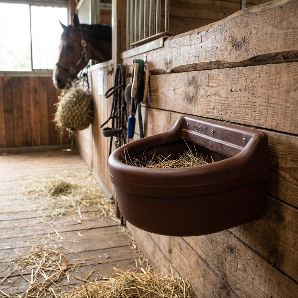 Suinga Comedero de 8 litros con Asa, Fuerte y Robusto para Caballos - Alimentación de Caballo de Alta Resistencia