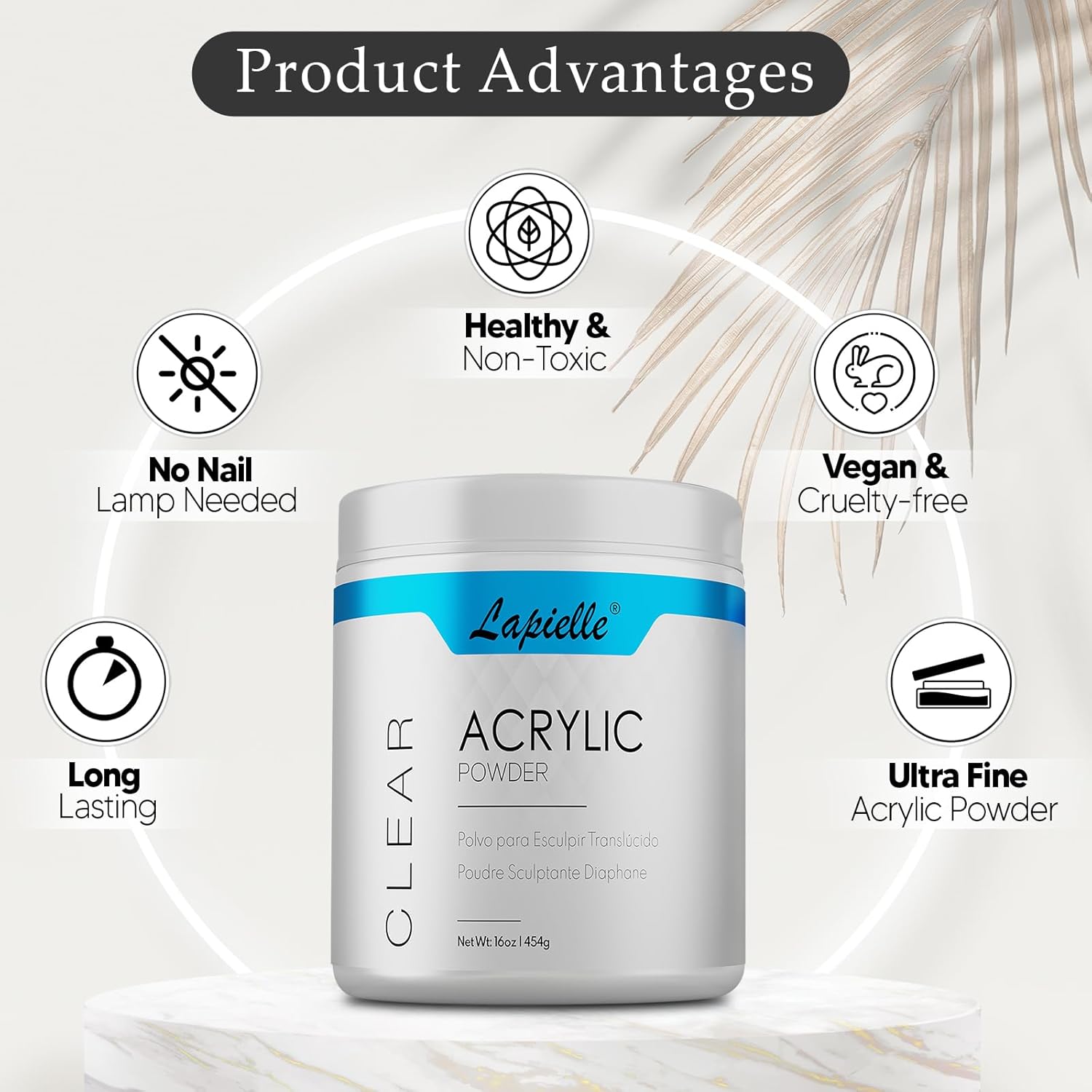 Professional Acrylic Powder for Nail Art. Long-lasting, Large capacity and quick dry. Quality Salon Manicure Nail extension (16oz - 1lb - 454g) CLEAR