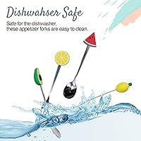 Vista 7 de Cucharas y tenedores pequeños de acero inoxidable y silicona, juego de 6 piezas, formas de frutas para frutas, queso, aperitivos