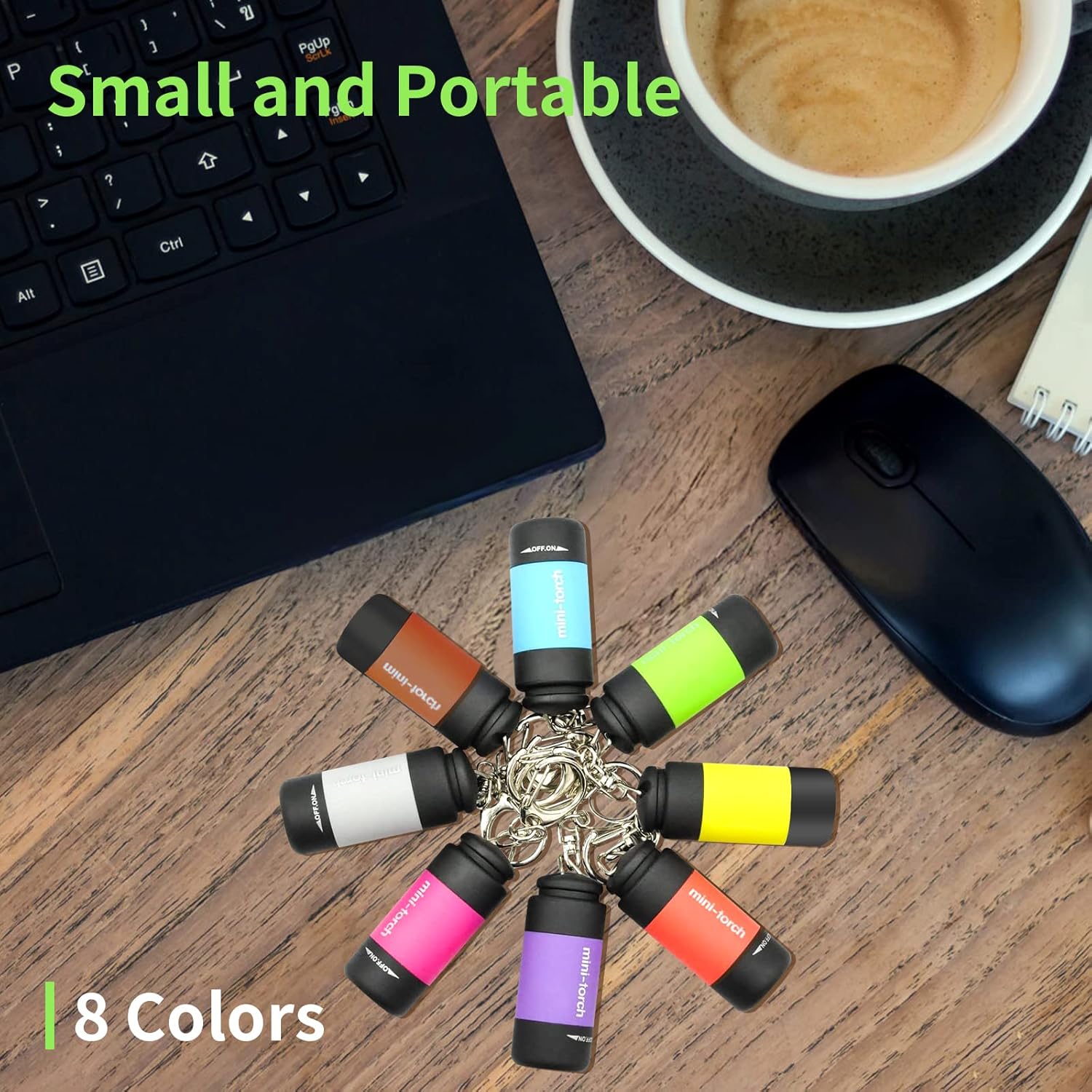 UCEC Mini Keychain Flashlight, Travel Flashlight USB Torch Rechargeable Colorful LED Flashlight High-Powered Pocket Keychain Flashlights, Gift for Kids, 8 Pack