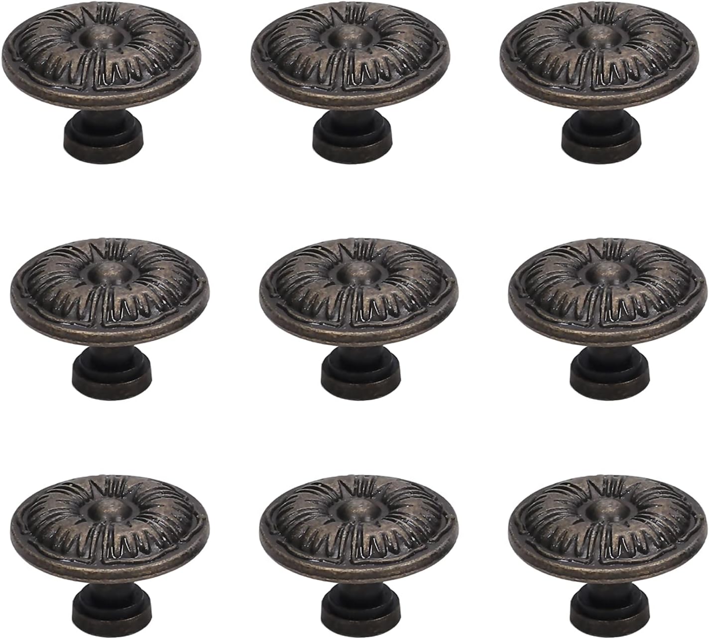 MroMax 10pcs Small Vintage Antique Knobs 0.98" Mini Decoration Single Hole Pull Handle Knobs Zinc Alloy Floral Rustic Bronzed Drawer Knobs for Display Wood Cabinet Makeup Dressing Table Drawer