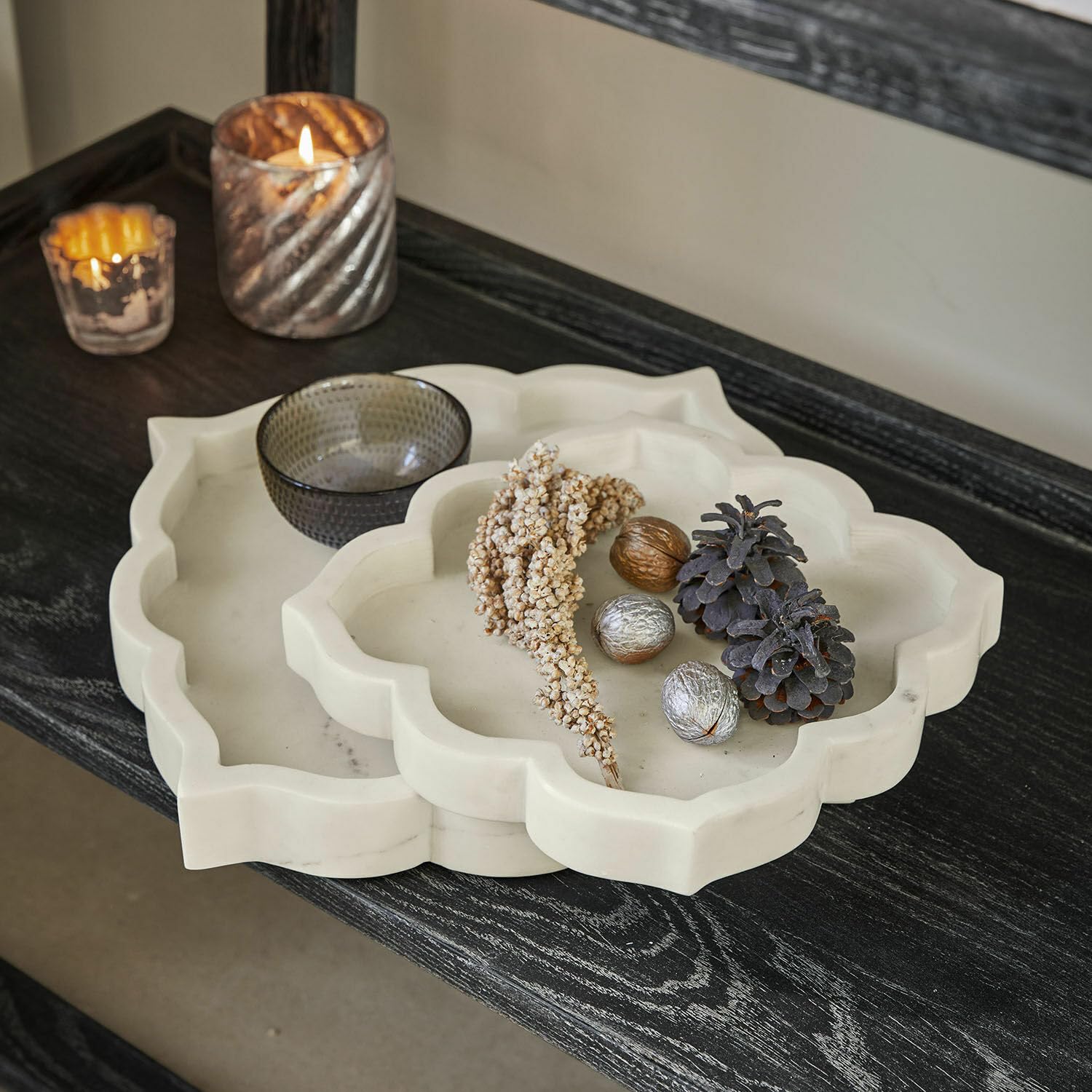 Loberon Schale 2er Set Melisune, Creme | Zwei Größen - Orientalisch Inspiriert - Jedes Stück EIN Unikat - Dekoration - Marmor