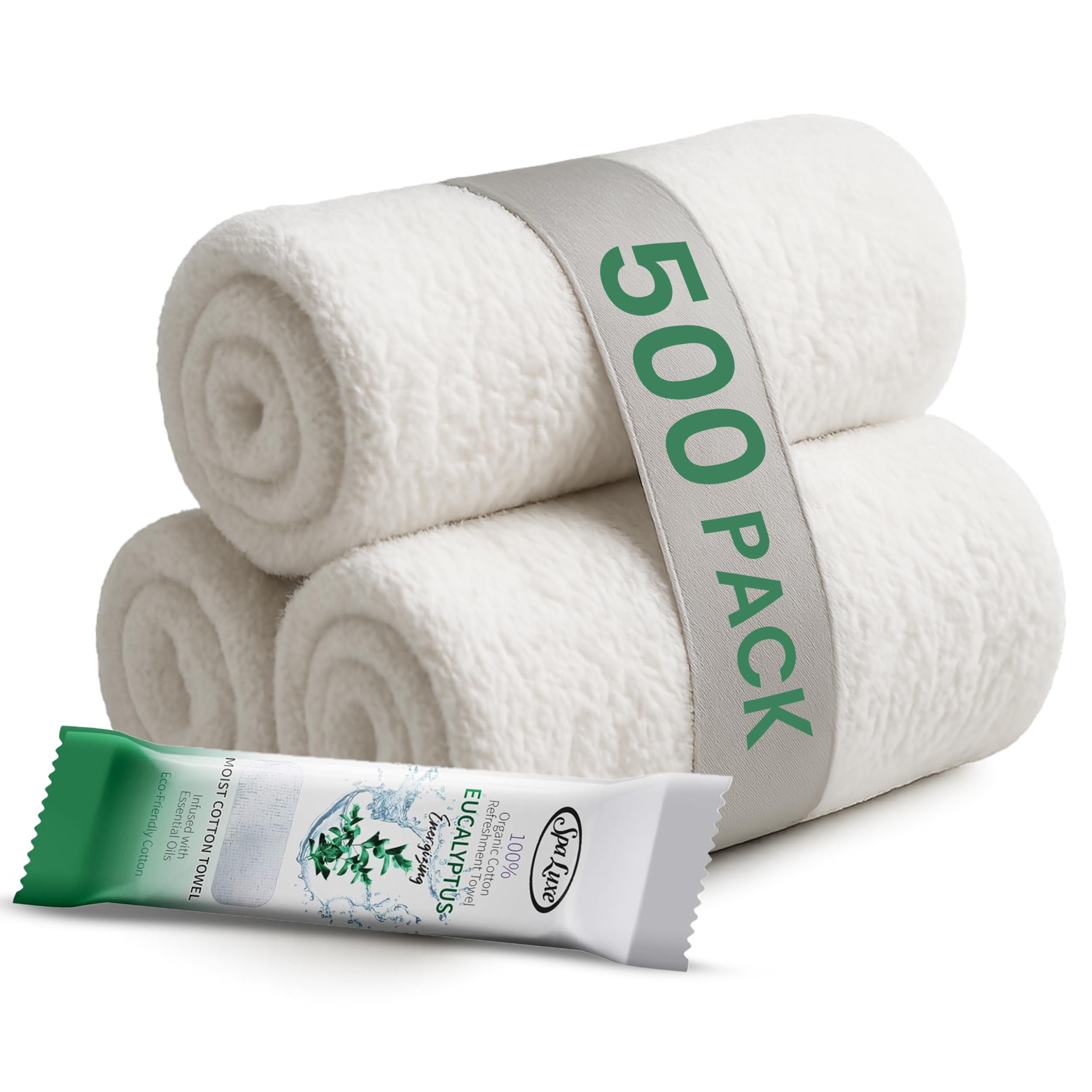 Spa Luxe Oshibori Disposable Pre-Moistened Microwavable Cotton Spa Towels (500 count 8 x 8 inch)