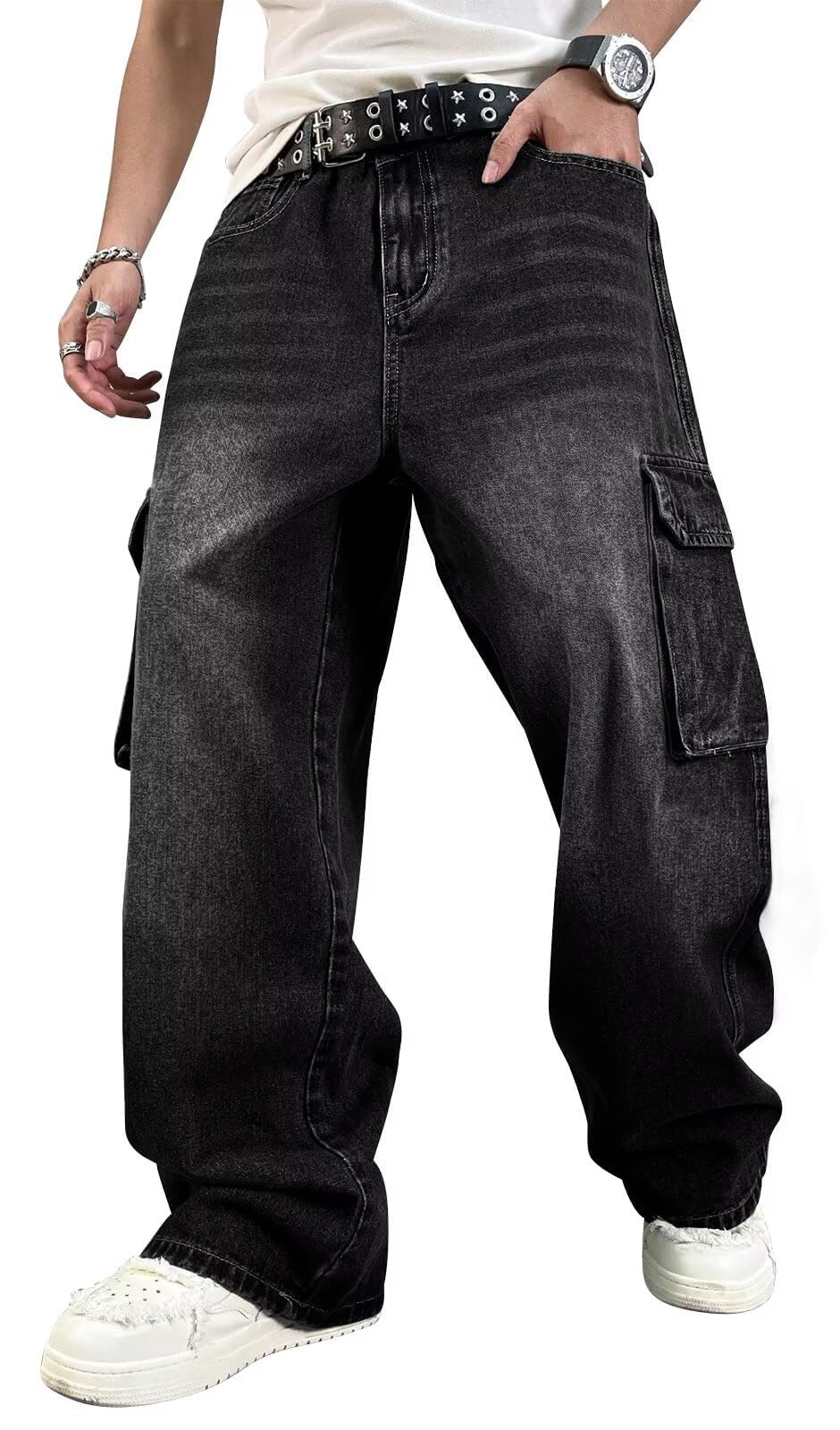 HUNGSON Mens Baggy Cargo Jeans for Men Women Y2k Skater Vintage