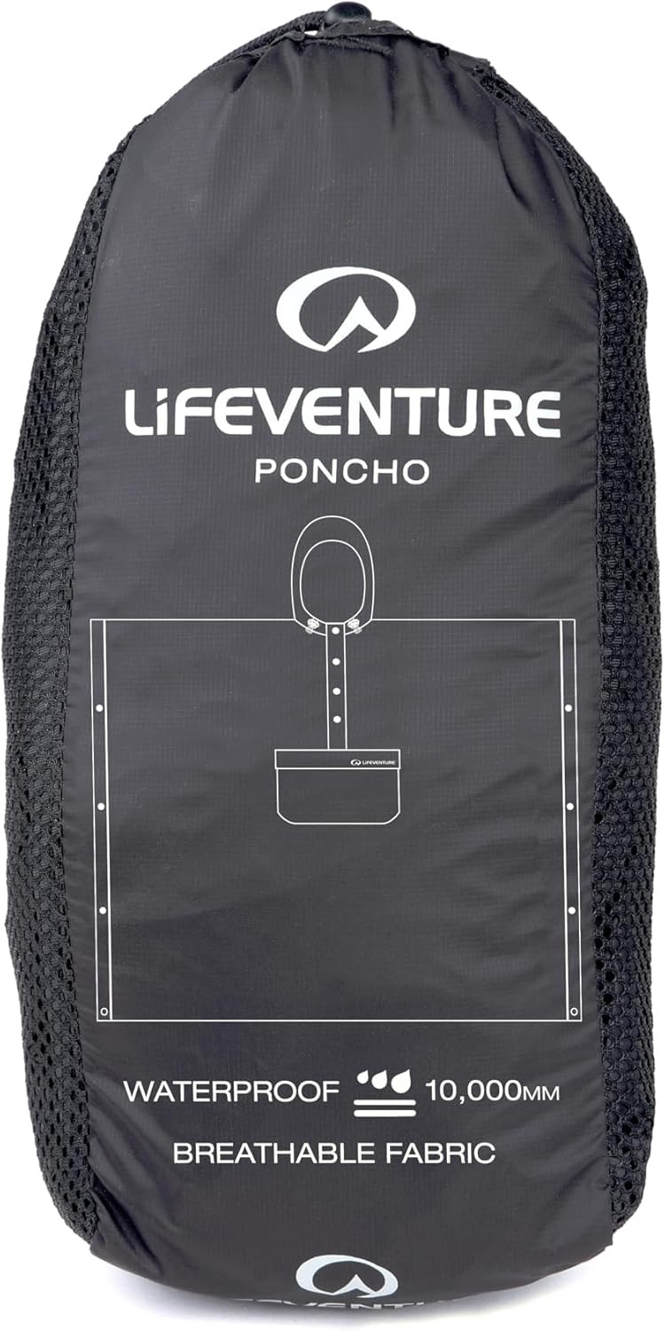 Lifeventure Superlight Waterproof Packable Poncho with Adjustable Hood And Zipped Pocket Unisex Waterproof Poncho