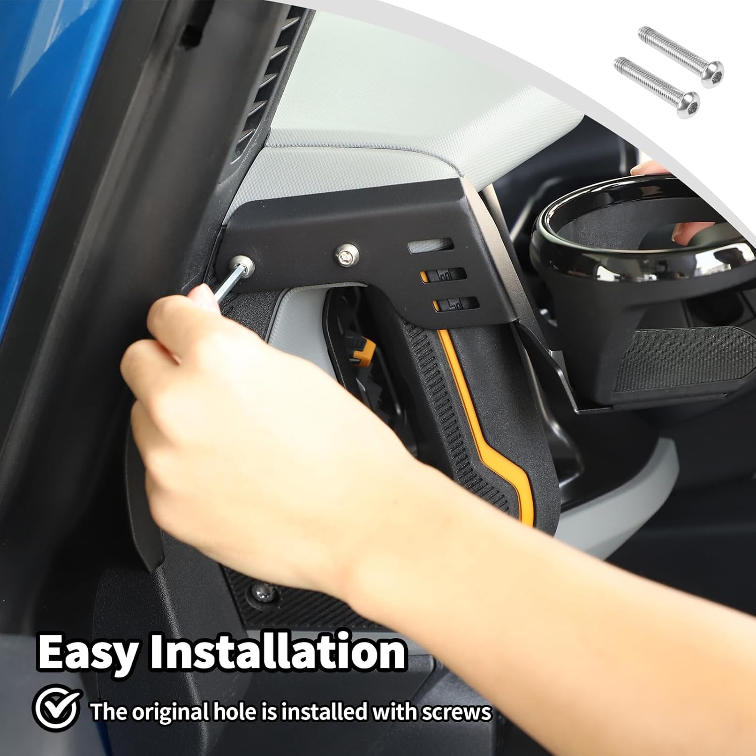 JWWY for Bronco Front Door Cup Holder Drink Holder on Driver's Left Side Beverage Rack for 2021-2025+ Ford Bronco Interior Accessories Alloy Black