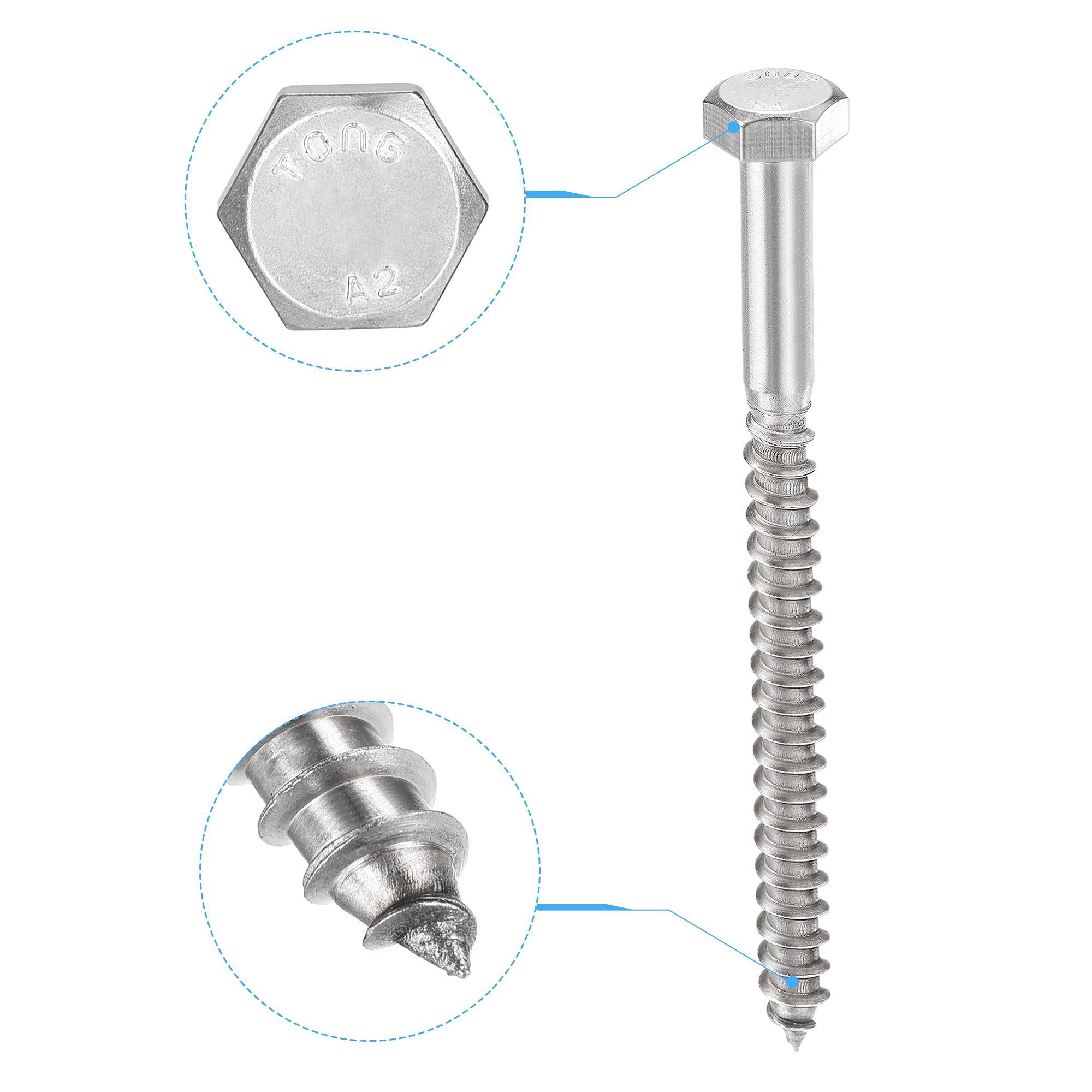 TA-VIGOR 10Pcs Coach Screws, M8 x 100mm Hex Head Lag Bolts - Image 3