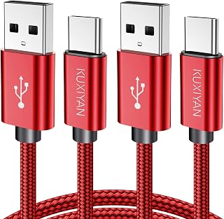 USB Type C Cable, (2-PACK 3FT) USB C Charger Cable Nylon Braided Fast Charging Sync Cord Compatible Samsung Galaxy S10e S9 S8 Plus,Note 9 8, LG G7 V30S V35 THINQ V30 G6,Google Pixel 2 xl,HTC U12+(Red)