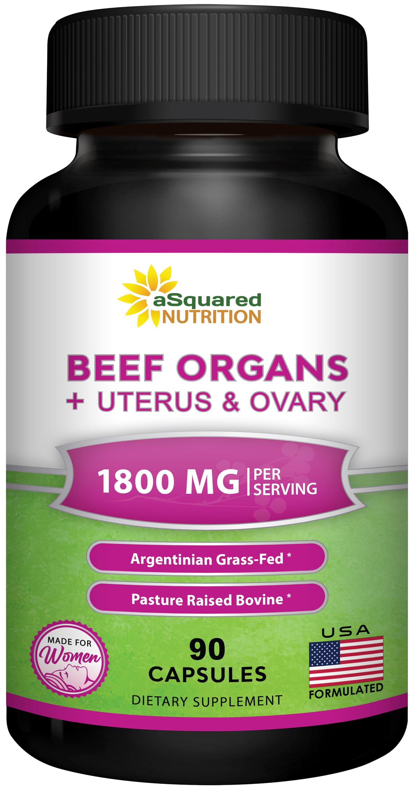 aSquared Nutrition Beef Organ Supplement for Women - Grass Fed Liver Capsules - Ovary, Uterus, Kidney & Heart - Female Superfood - Women's Complex Pills for Energy & Health