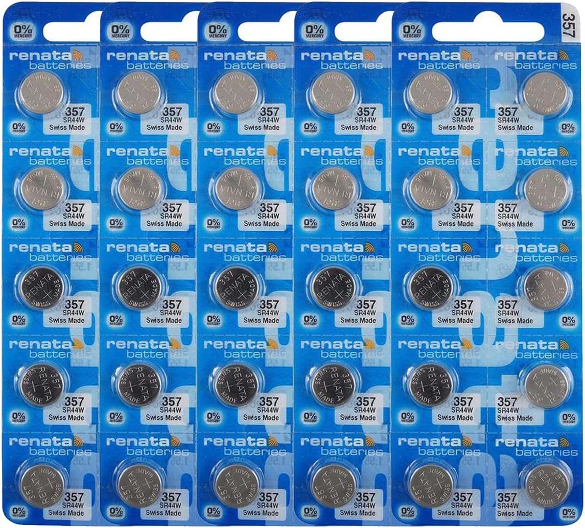 Renata 357 SR44W Batteries - 1.55V Silver Oxide 357 Watch Battery (50 Count)