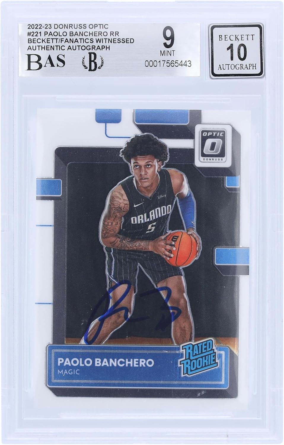 Paolo Banchero Orlando Magic Autographed 2022-23 Panini Donruss Optic #221 Beckett Fanatics Witnessed Authenticated 9/10 Rookie Card - Basketball Slabbed Autographed Rookie Cards