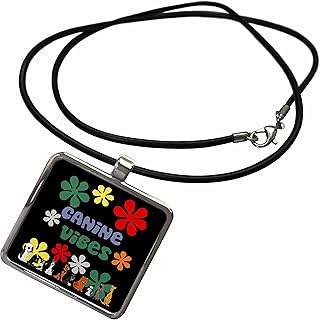 3dRose Funny Cute Canine Vibes Dog and Pet Rescue Retro with... - Necklace With Pendant (ncl-370720-1)