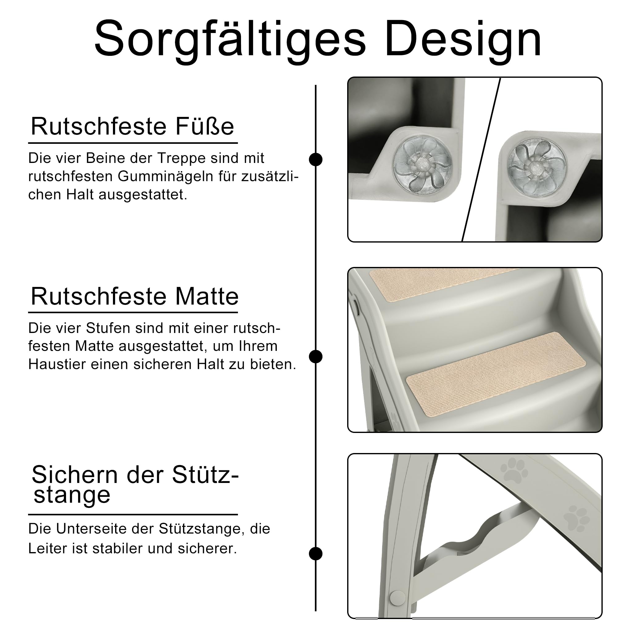 Aufun Escalera para perros de 4 niveles, para gatos de hasta 50 cm de alto, plegable, ideal para perros pequeños y grandes, cama o sofá, gato, cachorro, muebles para mascotas (gris, 1 unidad)