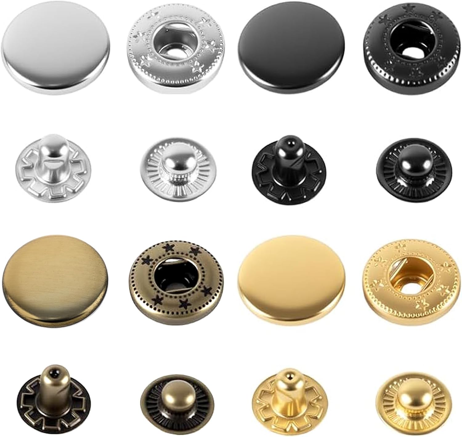 CRAFTMEMORE 10 Pack Snap Fasteners Color Plated Solid Brass Metal Snaps Heavy Duty Press Stud S-Spring Poppers Button VT8#831 (15 mm, Silver)