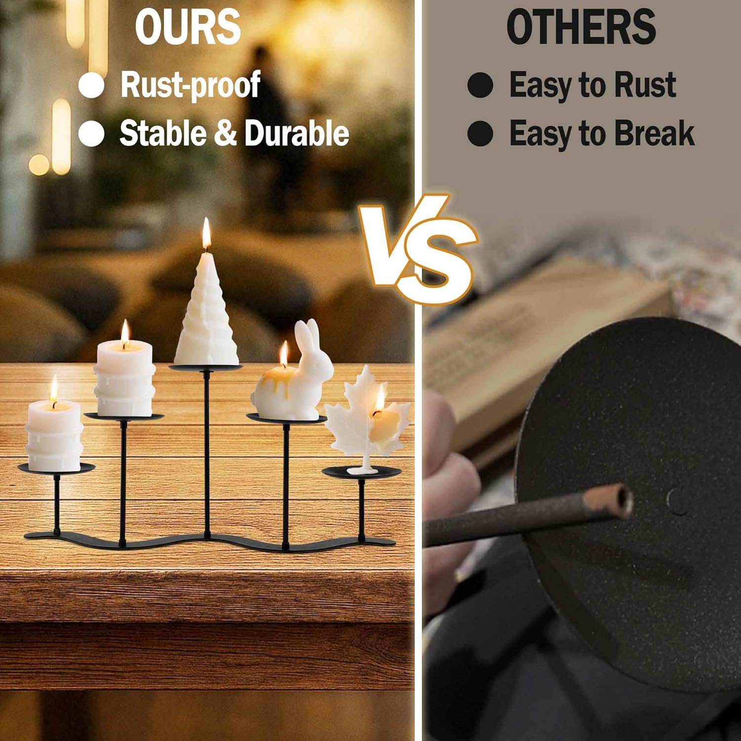 Fireplace Candle Holder for Home Decor: 17 inch Candle Stand for Indoor Dining Living Room - Black Metal Pillar Candelabra for Outdoor Wedding Party - Advent Halloween Christmas